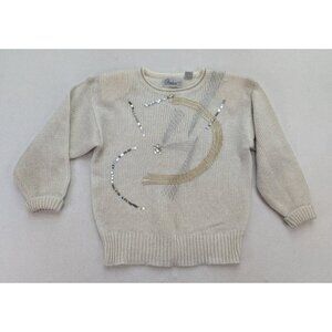 Vintage 80s Women's Sweater Size M Gray Abstract Art Pullover Andene